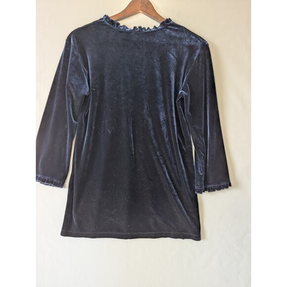 Impressions Y2K Whimsigoth Velvet Blue Jewel Tone Ruffle Trim V Neck Top Size S‎ - Picture 4 of 8